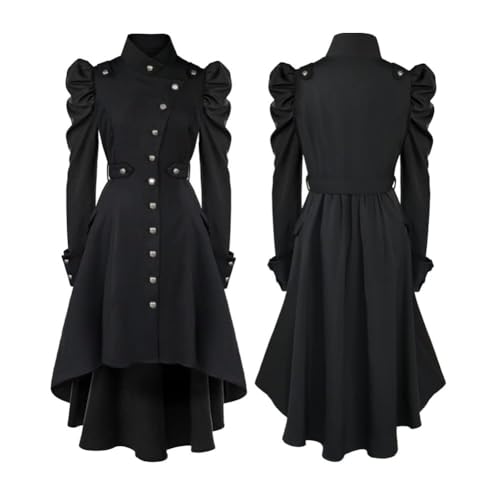 NOAFUNZO Damen Retro Elegant Frack Jacke Mantel Vintage Mittelalter Viktorianischen Frack Langarm Trenchjacket Overcoat Mode Halloween Cosplay Kostüme, Schwarz , S