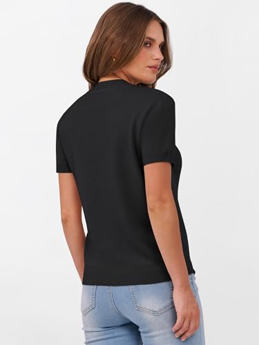 Image of ANRABESS Womens Short Sleeve Sweaters Wool Blend Crew Neck Sweater Shirts Business Casual Work Tops 2026 Summer Outfits