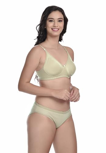 Image of MiEstilo Essential Elegance Lingerie Set Full Coverage Non-Padded T-Shirt Bra and Matching Hipster Panty (Pack of 4; Green::Gold::Cream::Baby Blue)