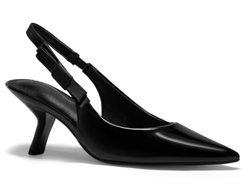 Coutgo Womens Slingback Kitten Heels Closed Pointed Toe Bowknot Patent Leather Slip on Work Pumps Dress Shoes