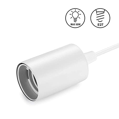 KASTWAVE Ceiling Pendant & Lamp Holder, White Cable Metal Pendant Light Fitting, Lamp Holder, Ceiling & Light Pendant E27 Bulbs Fitting Set with Braided Fabric Cable