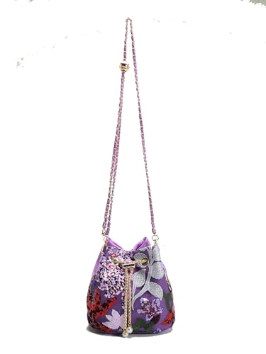 Sequins Bucket Bag Chinese Retro Crossbody Bags Embroidered Flowers Chain Handbag For Travel Daily Shopping 1PCS4