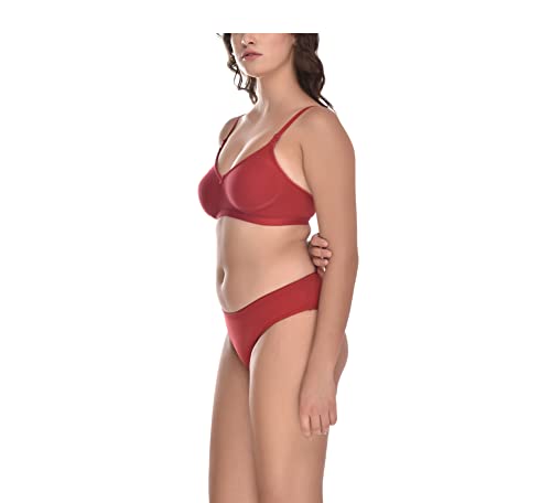 Image of Elina Women's Full Coverage Non Padded with Detachable Strap Cotton Hosiery Bra and Panty Set (Lovia Set)