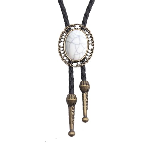 Image of AZORA Western Cowboy Bolo Tie Men Leather Necktie Leather Cord Turquoise Stone Bolo Ties for Men Women