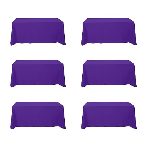 Image of BRILLMAX 6 Pack Purple Tablecloths 90x132 Inch for 6ft Rectangle Tables | 150 GSM Polyester Fabric, Floor Length Drop, Water, Stain & Wrinkle Resistant Cloth Cover for Wedding Reception Banquet Party