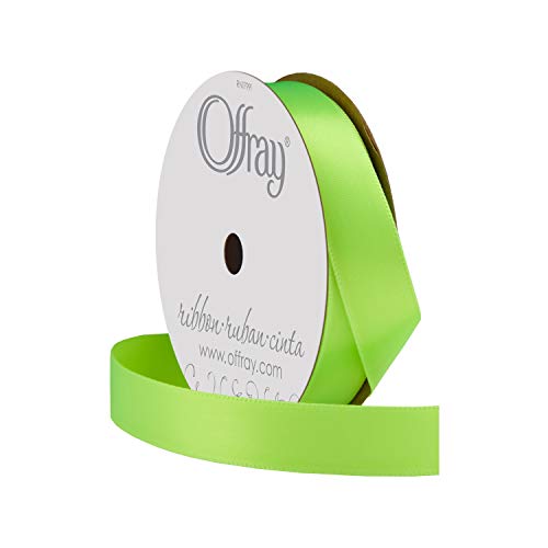 Image of Berwick Offray 848836 5 /8 inch Wide Single Face Satin Ribbon, Neon Green, 6 Yds