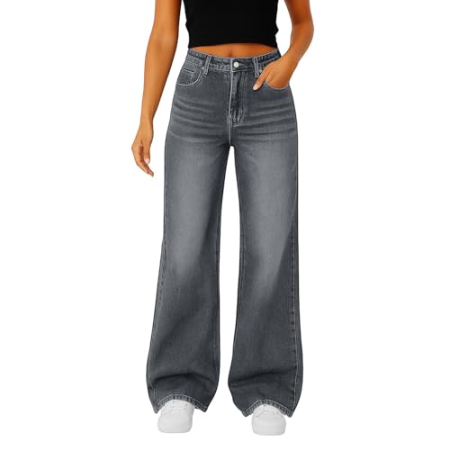 Womens High Waisted Wide Leg Jeans Baggy Mom Elastic High Waisted Straight Leg Jeans Flattering Loose Fit Denim Pants