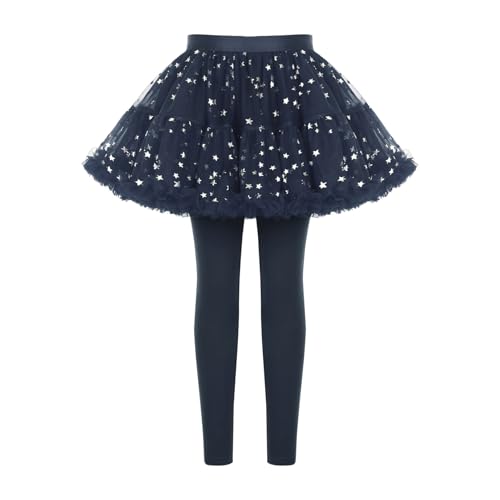 renvena Little Girls Sparkly Footless Leggings Pants with Ruffle Tutu Skirt Kids Party Dance Tutu Pants