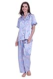 Lavenderi Women's Short Sleeve Classtic Satin Pajama Set (XX-Large, Flamingos Print)