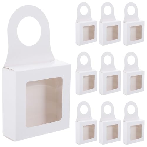 Mikinona 25Pcs White Paper Wine Bottle Gift Boxes with Clear Window Hanging Foldable Storage for Parties Weddings and Special Occasions