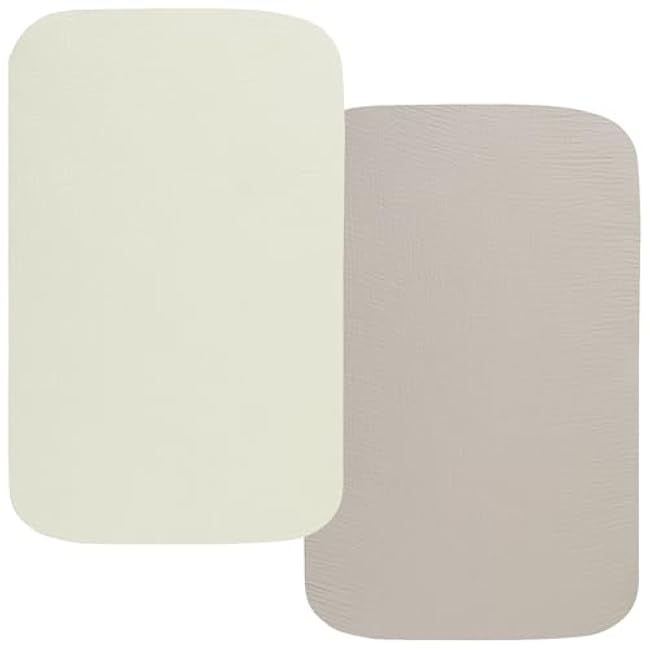 Onacosht Muslin Bassinet Sheets 33 x 19 Compatible with Mika Micky, KoolaBaby (3 in 1), BabyBond, HARPPA and RICUTON Bedside Bassinet, 2 Pack for Baby Boy and Girl, Fog and Beige
