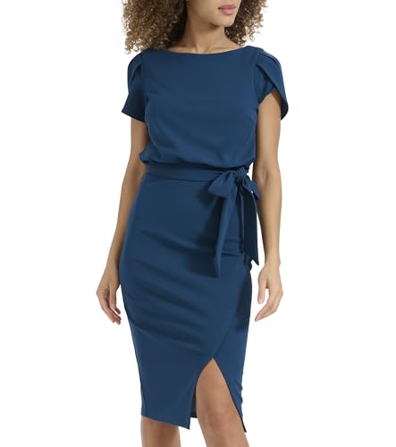 kensie Women's Short Sleeve Tie Waist Midi Dress