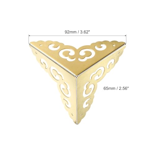 Image of uxcell 2 Pcs Brass Edge Guard, 65mm Decorative Box Corner Cover, Corner Protector, Vintage Stair Dust Corners with Screws, Gold