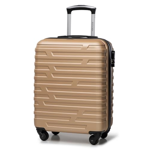 WITTCHEN A-line II Kabinengepäck Kabinenkoffer Handgepäck Rollkoffer Reisekoffer Bordkoffer Hartschale ABS Hochwertiger und Stabiler Größe S Gold Lufthansa/Eurowings/Ryanair/Condor/Discover Airlines