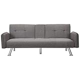 Merax Mini Futon Bed Couch, Modern Sofa Sleeper Design for Living Room or Bedroom, Including Metal Legs and Upholstery Sofabed, 74.8', Light Grey