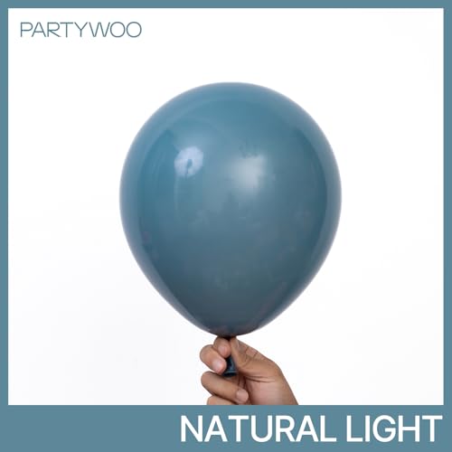 Image of PartyWoo Slate Blue Balloons 100pcs Different Sizes Pack of 18 12 10 5 Inch Navy Dusty Blue Boho Neutral Balloon Arch Kit for Baby Shower Graduation Jungle Ocean Birthday Party Decorations Blue-F36