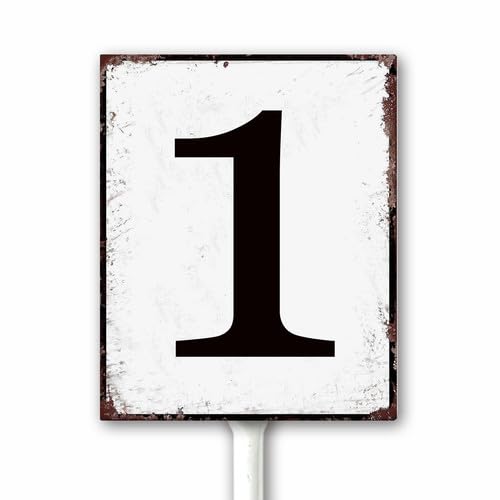 Aluminum Number Sign 1 Metal Numbered Yard Sign With Stake Outdoor for Tennis Court, Parking Lots, Floor, Dock, Court, Aisle, Field, Farm 20x30 CM High Visibility Rust Free (Retro White) — image 1