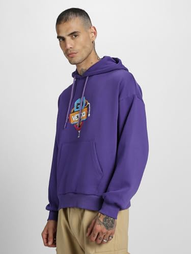 Image of Veirdo Cotton Fleece Regular Fit Full Sleeve Hooded Sweatshirt Front and Back Graphic Printed Jumper Hoodie for Men