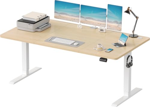 Devoko Electric Standing Desk 180x80 cm, Height Adjustable Desk Ergonomic Stand up Desk with 2 Memory Preset, Beige