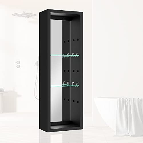 Ogonbrick Medicine Cabinet Exposed Shelves 30x10, Surface Mount Medicine Cabinets Aluminum Bathroom Medicine Cabinet with Adjustable Glass Shelves Black