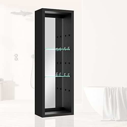 Ogonbrick Medicine Cabinet Exposed Shelves 30X10, Surface Mount Medicine Cabinets Aluminum Bathroom Medicine Cabinet With Adjustable Glass Shelves Black #TOP3