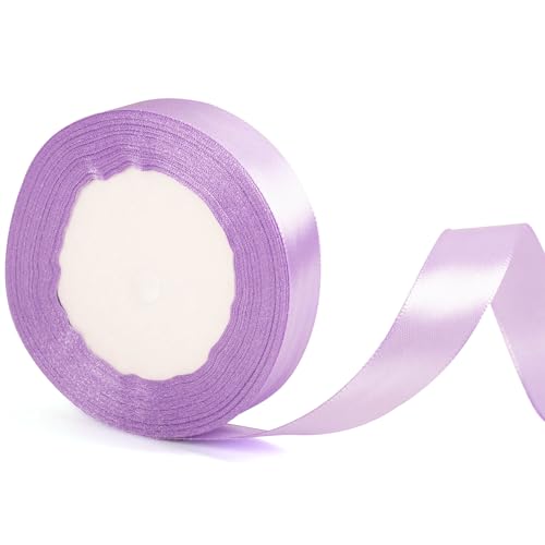 Ruban de satin violet pastel épais de 22 m x 20 mm de large, pour emballage cadeau, mariage, Noël, anniversaire, gâteau, nœud pour cheveux, bouquet,...