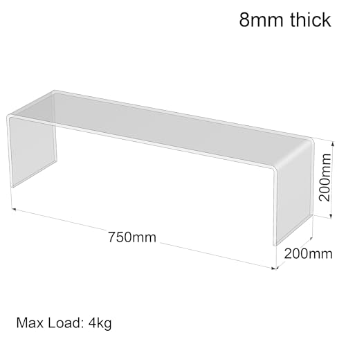 Acrylic Display Shelves - Clear Display Plastic Perspex Stands Risers Plinths (8mm-thick-75cm-20cm-20cm)
