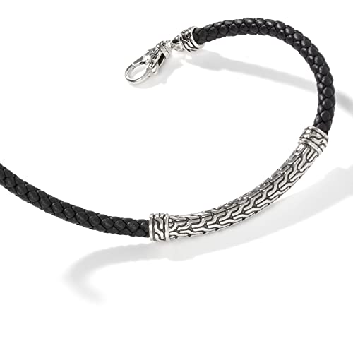 John Hardy Classic Chain Silver Station Bracelet On 4Mm Black Woven Leather With Lobster Clasp (Large) #TOP3