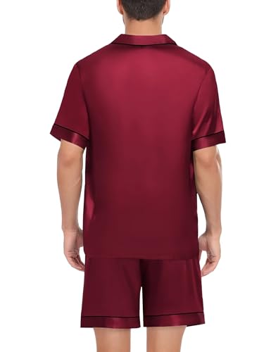 Image of SWOMOG Satin Matching Pajamas Sets Couple Silk Button Down Nightwear Women & Men Short Sleeve Sleepwear 2 Pieces Loungewear