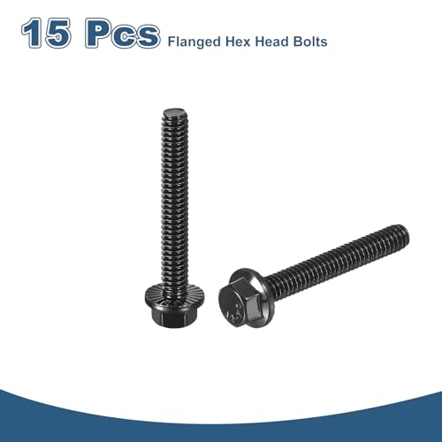 Image of uxcell 15Pcs 1 /4-20 x 1-3 /4 inch Flanged Hex Head Bolts, 304 Stainless Steel Flange Hexagon Screws, Flange Hex Drive Screws 5.8 Grade for Machinery Industry Home Appliances, Black