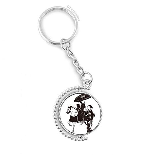 Porte-clés rotatif femme équitation illustration japonaise zen