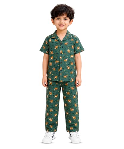 Image of 3BROS Unisex Pure Cotton Short Sleeve Kids Night Dress for Boys & Girls Nightwear /Sleepsuit /Sleepwear /Loungewear Night Suit for Boys and Girls Top and Pyjama Combo Set