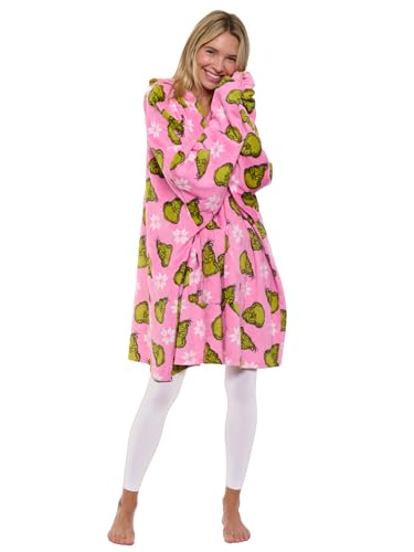Grinch Stole Christmas Cobertor feminino de pelúcia grande com capuz vestível Dr. Seuss, rosa, P-M