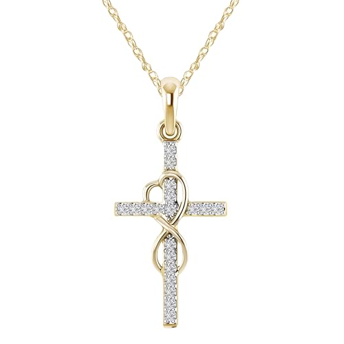 Collier argent 925 croix cœur infini plaqué or 14k avec oxydes de zirconium scintillants
