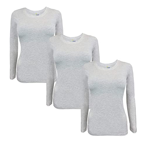 M&M SCRUBS Women's Under Scrub Tee Crew Neck Long Sleeve T-Shirt 3 - Pack (Heather Grey, Medium)