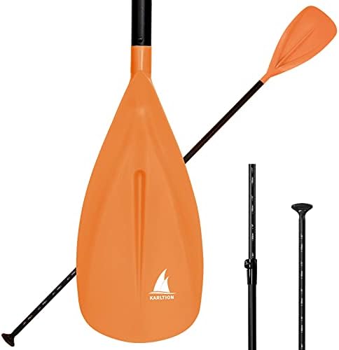 Karltion SUP Paddle - 3 Pieces Adjustable Aluminium SUP Paddle Alloy Shaft Paddle Board Paddles with Glass Fiber Blade for Surfing, Floating,Water Sport-Orange