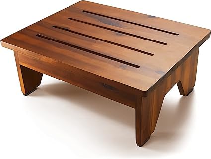 Craftsline One Step Stool for Adults 6.5" - Wooden Step Stools for High Beds - 550 lbs Safety Stepping Stool Bathroom Aid for Handicap, Elderly, Seniors, Kid, Bathtub, Bed, Kitchen (Brown)