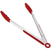 Silicone Kitchen Tongs, KUFUNG Serving Tongs for cooking, High Heat Resistant to 480°F, Stainless Steel Metal Food Tongs with Non-Stick Silicone Tips (12 inch, Red)