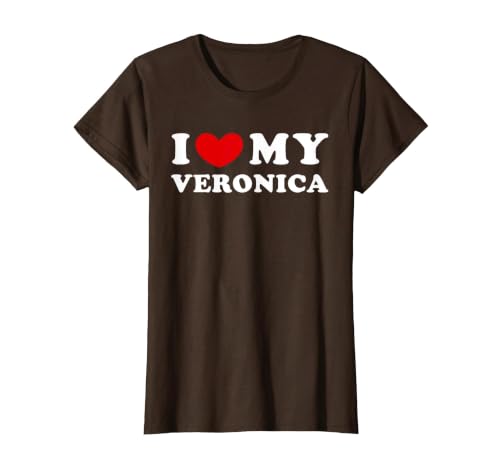 I Love My Veronica, I Heart My Veronica T-Shirt, Women, Brown, Medium