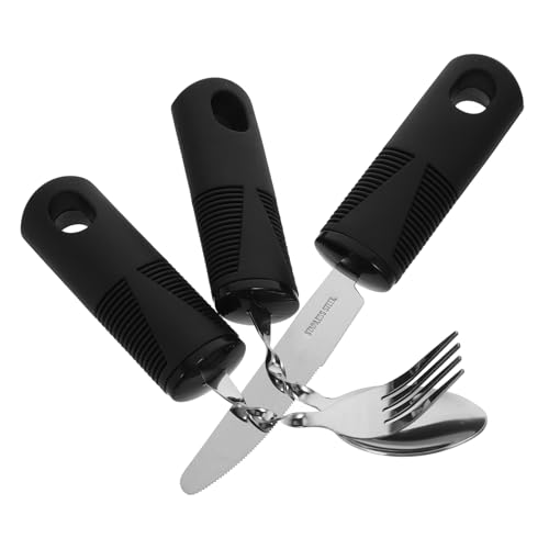 HAPINARY Daptive Utensils for Elderly Anti-Tremor Spoon Fork Set Weighted Silverware for Hand Elderly Feeding Tableware Black