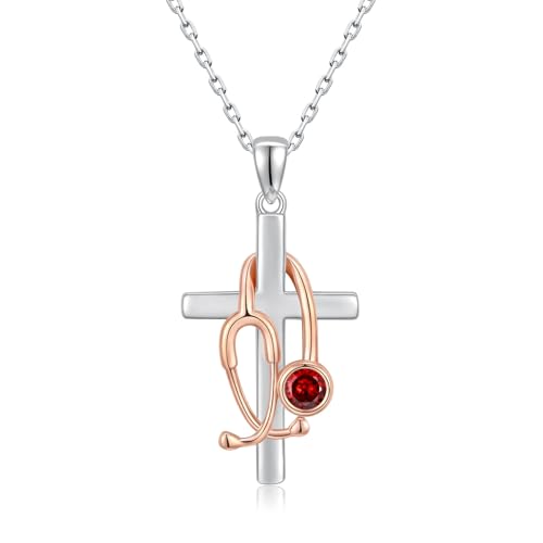 Pendentif stéthoscope de prestige avec croix et pierre fine pour femme