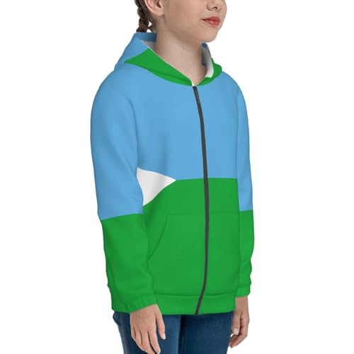 Flag of Djibouti Print Girls Athletic Zip Up Hoodies,Sweatshirts with Pockets Long Sleeve Hooded Jackets, for 7-18 Y3