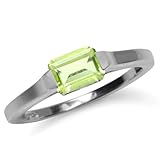 Silvershake 1.03ct. Natural Octagon Shape Peridot White Gold Plated 925 Sterling Silver East-West Solitaire Promise Ring Size 9