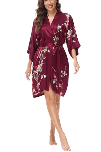 Women's Mulberry Silk Sleepwear 100% Silk Charmeuse Printed Short Robe Kimono4