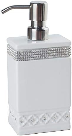 17 OZ Hand Liquid&Lotion Soap Dispenser Pump Bottle Ceramic White for Kitchen Bathroom Countertop Laundry Room Holds Dish Soap Shampoo Laundry Liquid Shower Gel (Inlaid White Rhinestones)