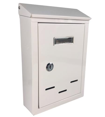 Cassetta della Posta in Metallo, con Targhetta, con Serratura e 2 Chiavi, Casella Postale Esterno, Buca Lettere 26,5x19x6,5 cm, Bianco