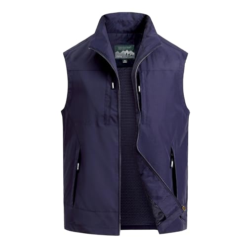 MeiLayM Herren Outdoor Weste Atmungsaktiv Anglerweste Sommer Schnelltrocknend Weste Vielen Taschen Weste Freizeit Ärmellos Jacke Camping Safari Fotografie Weste Blau,XXL