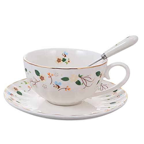 Cabilock 1 Set Tazze di tè in Ceramica Set con Piattini di Fioritura Arbusti Tazze di caffè Sushi Vino Tazza di tè Tazza…