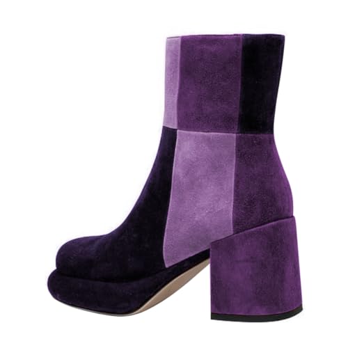 miss left Women Classy Patchwork Chunky Heel Ankle Booties Rounded Toe Mid Heels Zipper Platform Short Boot Prom Event Winter Shoes Size 4-16 US4
