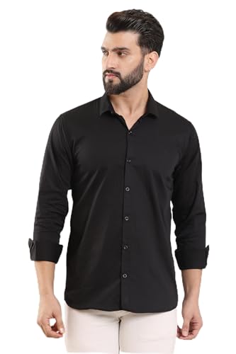 Image of FILO HEVIS Men's Solid Regular Fit Cotton Casual Shirt with Spread Collar & Full Sleeves.